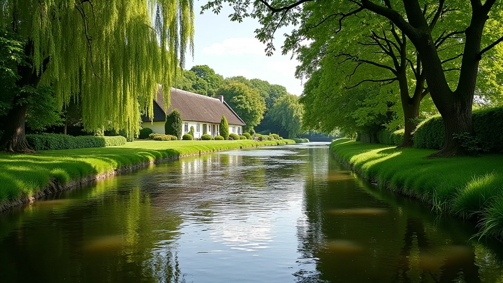 Serene Maigue river flowing through lush green banks with overhanging trees