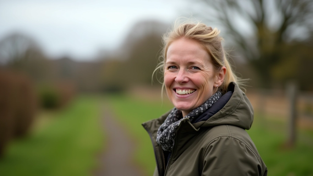 Sarah O'Neill, experienced tour guide and cottage coordinator, warm smile, outdoor portrait