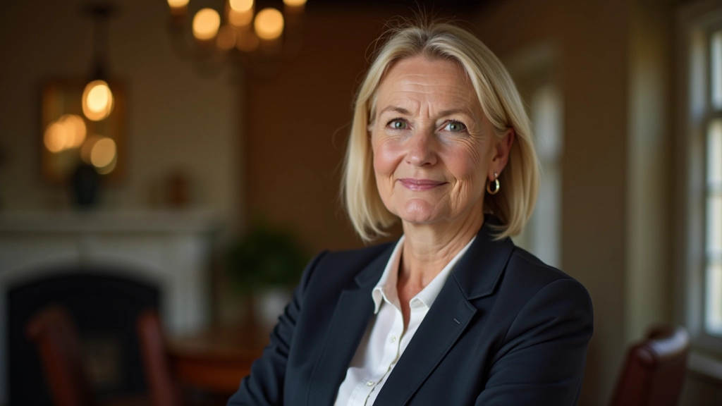 Maeve Fitzgerald, village heritage specialist, portrait with office background